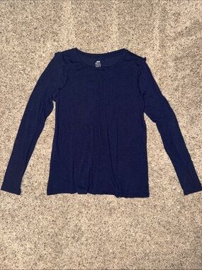 aerie Navy Ruffle Shoulder Long Sleeve Top